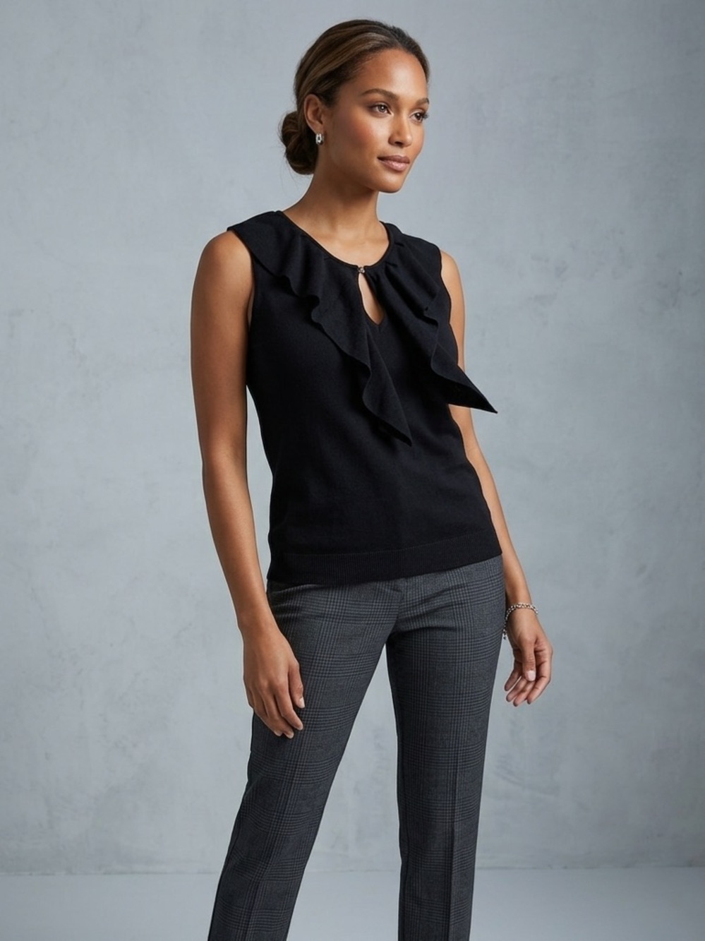 GAP Black Ruffle Front Sleeveless Knit Top